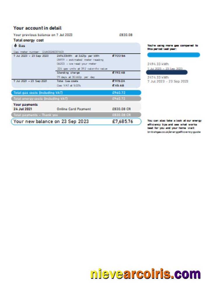 British Gas Energy utility business bill page 2